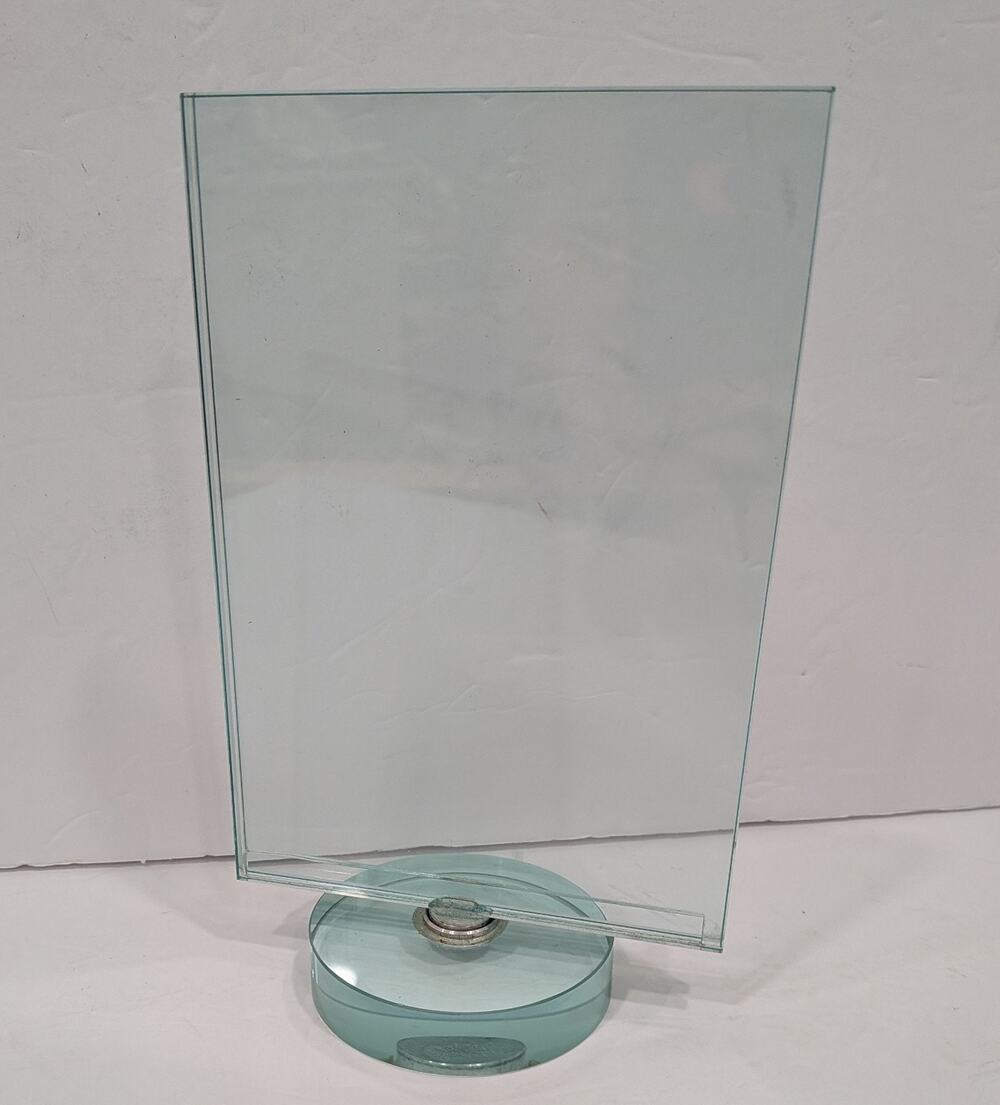 Vintage MCM 5x7 Dual-Pane Glass Floating Photo Frame with Revolving Lucite Base